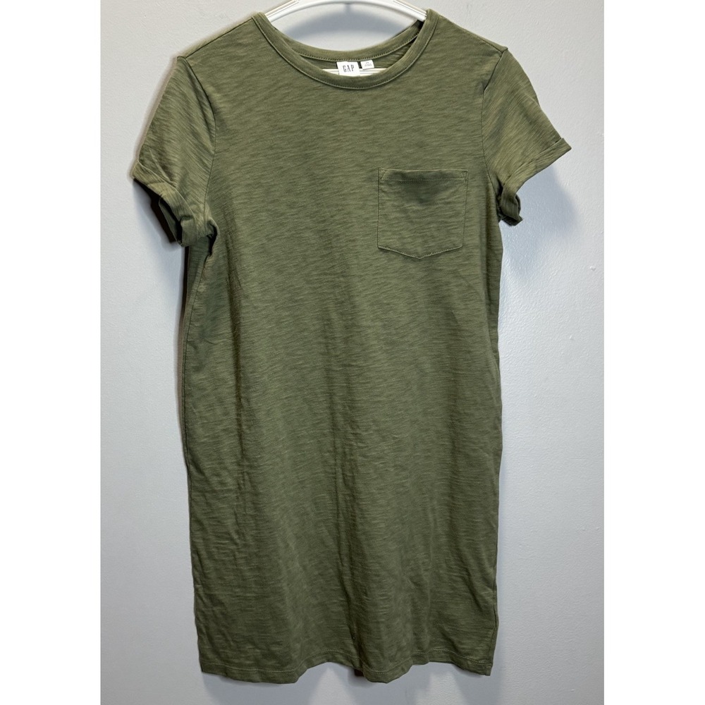 Gap Womens Dress XS Olive Green 100% Cotton Pocket T-Shirt Cuff Sleeve